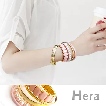 【Hera】赫拉 多層多圈珍珠愛心五件組手環/手鐲(甜美粉)