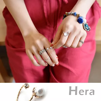 【Hera】赫拉 來自星星的你螺旋珍珠鑲鑽戒指/開口指(魅影金)