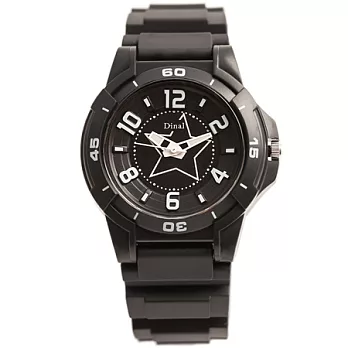 Dinal 星光美少女 亮麗炫彩立體浮雕腕錶 (黑色x白時標)