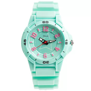 Dinal 星光美少女 亮麗炫彩立體浮雕腕錶 (淺綠x桃紅時標)