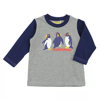 【愛的世界】SUPERMINI 小企鵝系列長袖拼接T恤/4~8歲-台灣製-115灰色