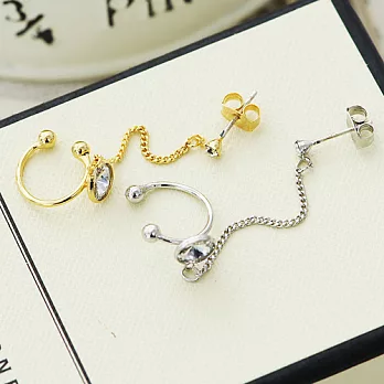 ECO安珂．個性鎖鏈大小鑽 耳骨夾/耳環(純銀耳針/2色)金色