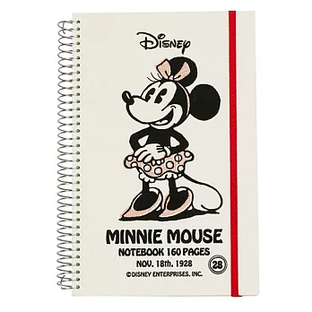 《sun-star》迪士尼復古米妮硬殼大線圈綁帶筆記本