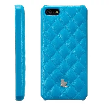 JisonCase iPhone 5S / 5 可插卡手工鑽石格紋皮殼 天空