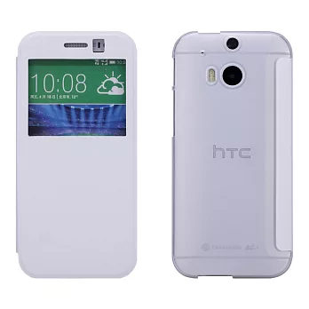 【BIEN】HTC One (M8) 炫彩拉絲紋來電顯示皮套 (白)