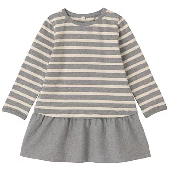 [MUJI 無印良品]幼兒有機棉混針織拼接橫紋長版衫100灰橫紋
