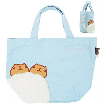 kapibarasan 水豚君刷毛系列手提袋。天藍