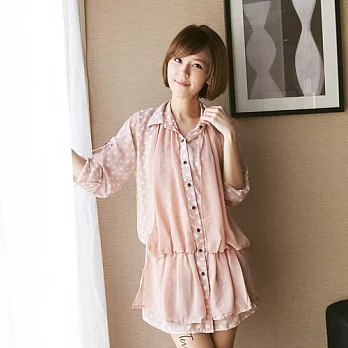 ROSE。多層次波點雪紡洋裝粉系