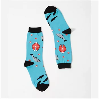 【Nori socks】可愛長統襪「長款」，挪威 鮭魚款（男/女皆可穿）水藍色