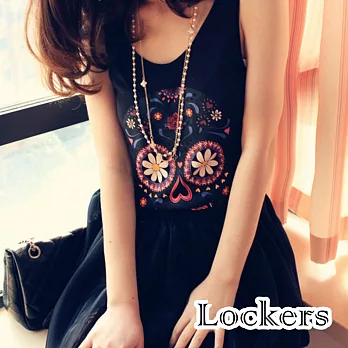 【Lockers 木櫃】印花骷顱頭無袖長版背心/上衣(二色任選)黑色