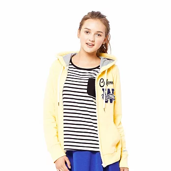 【CACO】AR-W貼布繡字連帽外套-女S鵝黃