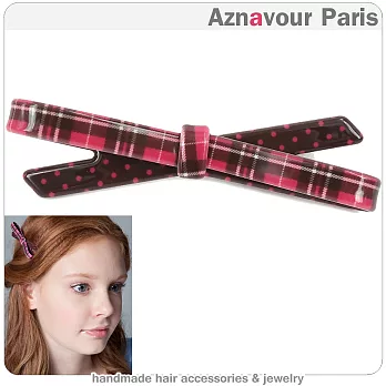 【Aznavour】韓劇來自星星的你˙緞帶蝴蝶結壓嘴夾(點點格紋˙桃粉紅)