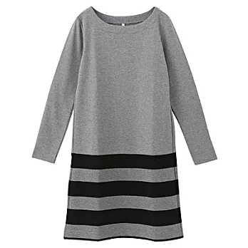 [MUJI 無印良品]女棉混彈性下擺橫紋洋裝S灰白紋樣