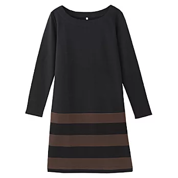 [MUJI 無印良品]女棉混彈性下擺橫紋洋裝M黑紋樣