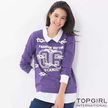 【TOP GIRL】拼接假兩件俏麗T-S深紫