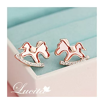 Lucita 韓國時尚流行小木馬玫瑰金水鑽耳環