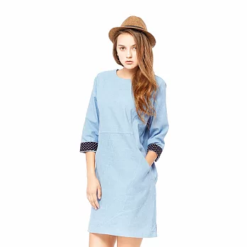 【CACO】 牛仔七分袖連身裙洋裝-女S淺藍