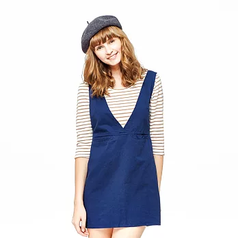 【CACO】深V無袖連身裙洋裝-女M深藍