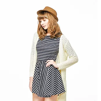 【CACO】一字領條紋小洋裝-女FREE黑