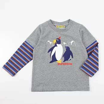 【愛的世界】SUPERMINI 小企鵝系列假二件式圓領長袖T恤/6~10歲-台灣製-115灰色