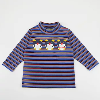 【愛的世界】SUPERMINI 小企鵝系列橫紋彈性小立領長袖上衣/10歲-台灣製-135藍色