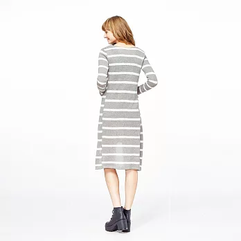 【CACO】寬條紋長版針織外套-女FREE麻灰