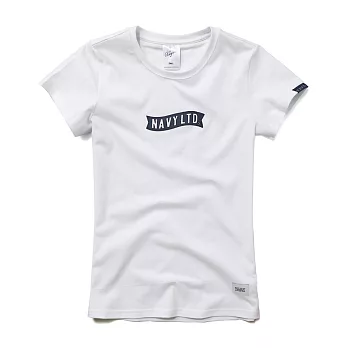 【CACO】NAVY-絨布旗子短T-女S白