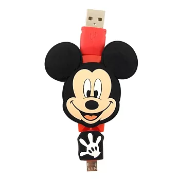 【Disney】Micro USB 造型伸縮傳輸線-米奇/米妮米奇