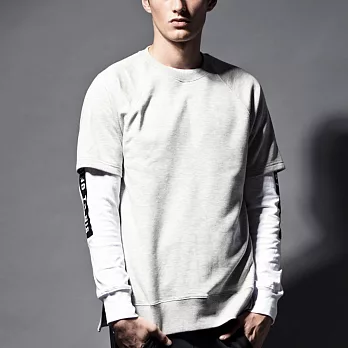 【CACO】ST-素面雙側拉鍊短袖上衣-男S米麻灰