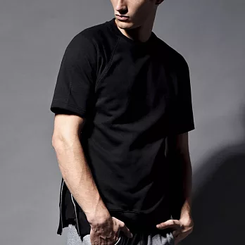 【CACO】ST-素面雙側拉鍊短袖上衣-男S黑