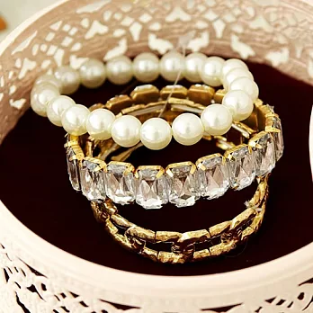 【安珂ECO正韓飾品】方鑽個性珍珠典雅混搭三件組