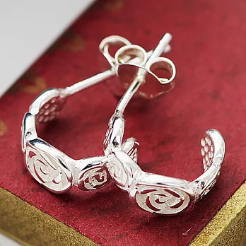 【安珂ECO正韓飾品】精細玫瑰花C圈貼耳 925純銀耳環