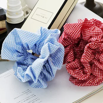 【安珂ECO正韓飾品】甜美細格子 大腸圈/髮束(淺藍)紅色