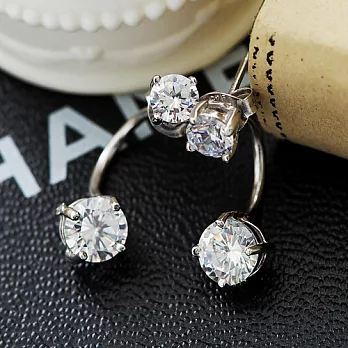 【安珂ECO正韓飾品】雙單鑽簡約設計 925純銀耳環