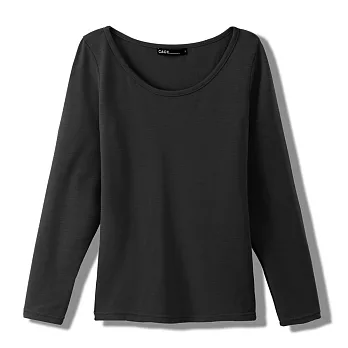 【CACO】保暖內刷毛圓領長T-女S黑