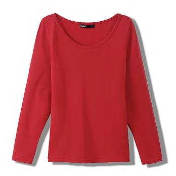 【CACO】保暖內刷毛圓領長T-女S深紅