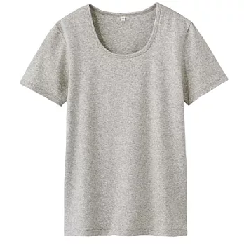 [MUJI 無印良品]女有機棉混彈性圓領短袖T恤L淺灰