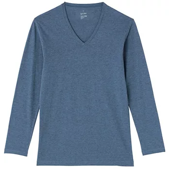 [MUJI 無印良品]男棉混羊毛彈性保暖V領長袖衫S藍色