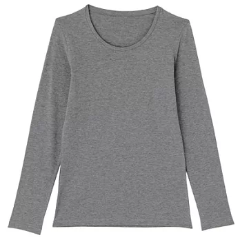 [MUJI 無印良品]女棉混羊毛彈性保暖圓領長袖衫S灰色
