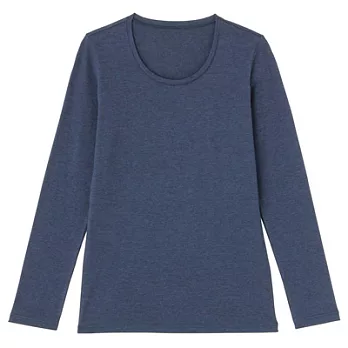 [MUJI 無印良品]女棉混羊毛彈性保暖圓領長袖衫S深藍