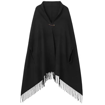 [MUJI 無印良品]羊毛大判附袖口披肩黑色