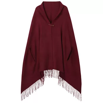 [MUJI 無印良品]羊毛大判附袖口披肩酒紅