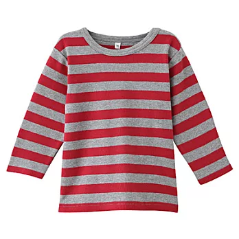 [MUJI 無印良品]幼兒有機棉起毛柔滑橫紋長袖T恤90紅橫紋
