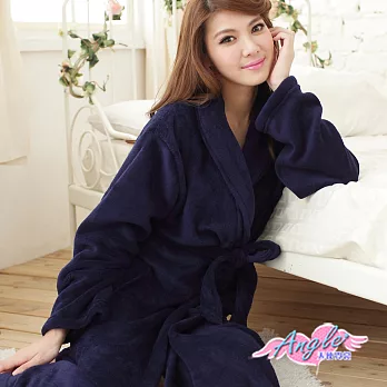 【天使霓裳】知性氛圍 柔軟珊瑚絨綁帶睡袍 浴袍 睡衣(深藍)FREE深藍