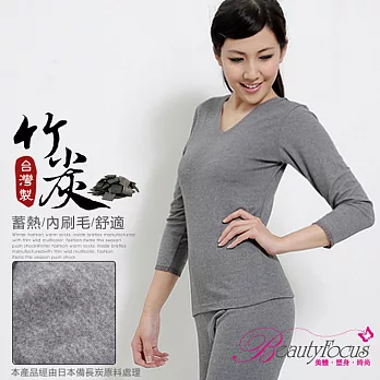 BeautyFocus備長炭內刷毛八分袖保暖女衛生衣9607灰色L
