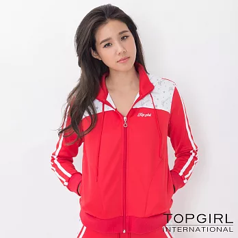TOP GIRL-雙色連帽顯瘦修身套裝-外套S紅
