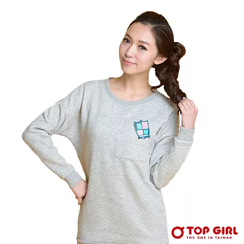 【TOP GIRL】女生帥氣貼布盾牌長版TEES淺灰