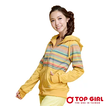 【TOP GIRL】繽紛條紋刷毛連帽外套S黃