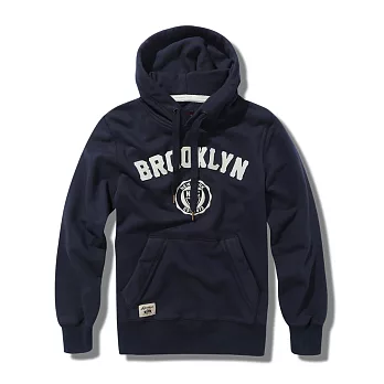 【CACO】AR-BROOKLYN貼布長袖連帽T-男S丈青