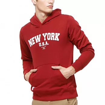 【CACO】ST-NYUSA長袖連帽T-男S花紗紅